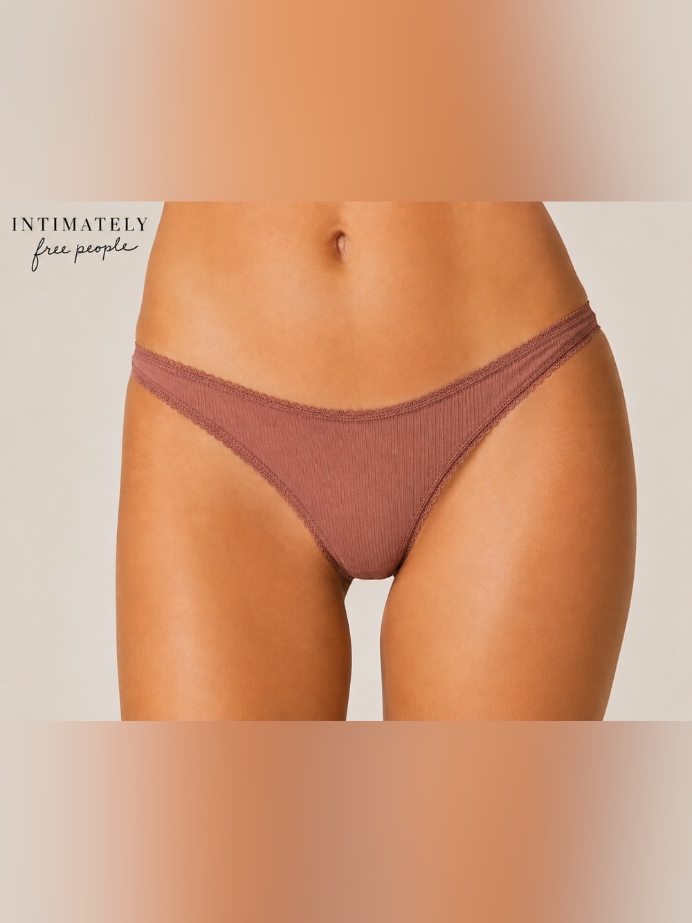 Intimately Free People Sweet Point Ribbed Thong Panty M/L Terracotta Rose NWOT